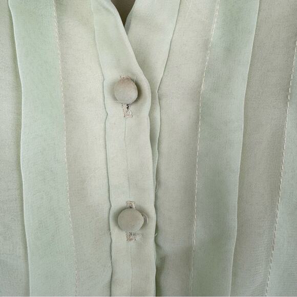 Vintage 70s Marita By Anthony Muto Sheer Balloon Sleeve Pleated Gown Green M/L - Picture 8 of 16